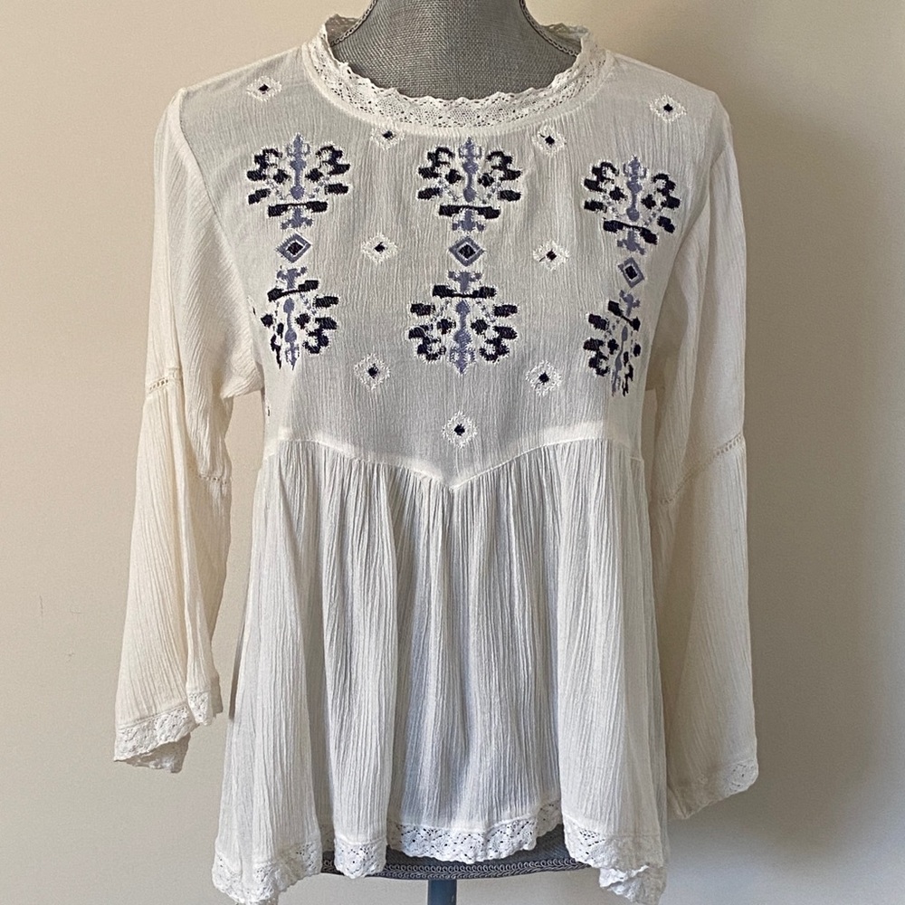 Embroidered White Women's Top